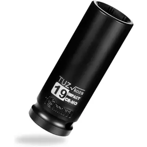 1/2 Inch Drive 19mm Deep Metric Impact Socket CR-MO 6 Point Radius Corner Design Square Chamfered Opening Axle Nut Impact Grade Socket for Easy Removal