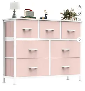 Chest of Drawers with 7 Fabric Drawers, Drawer Cabinet, Organization Furniture for Kitchen, Office, Hallway, Pink