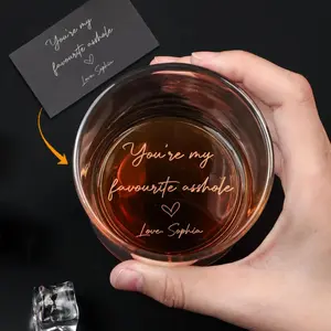 You're My Favourite A*shole High quality laser engraved whiskey glasses, Personalize your handwriting Gifts for couples, Home Decor & Gifts, Funny gift for men and women, Drinkware, Halloween