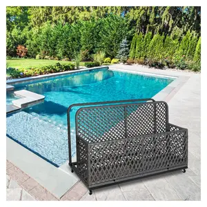 【GARVEE】Poolside Float Storage Box with Swivel Wheels, Locking Wheels, and Long Storage Basket - PE Rattan and Steel Frame - Dimensions 43.3"L x 22.5"W x 28.7"H - Ideal for Pool Toys, Buoys, Noodles, Towels -