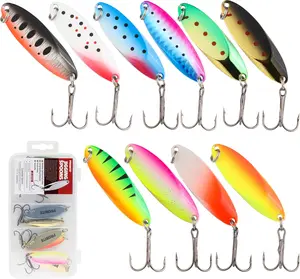 Jigging Spoon Fishing Lures, Slant Cut Metal Spoon with Glow or Feather Tail, High Flash, Sharp Treble Hooks, Precision Wobble for Bass, Trout, Pike & Walleye kit artificial bait stuff freshwater gifts fishermen