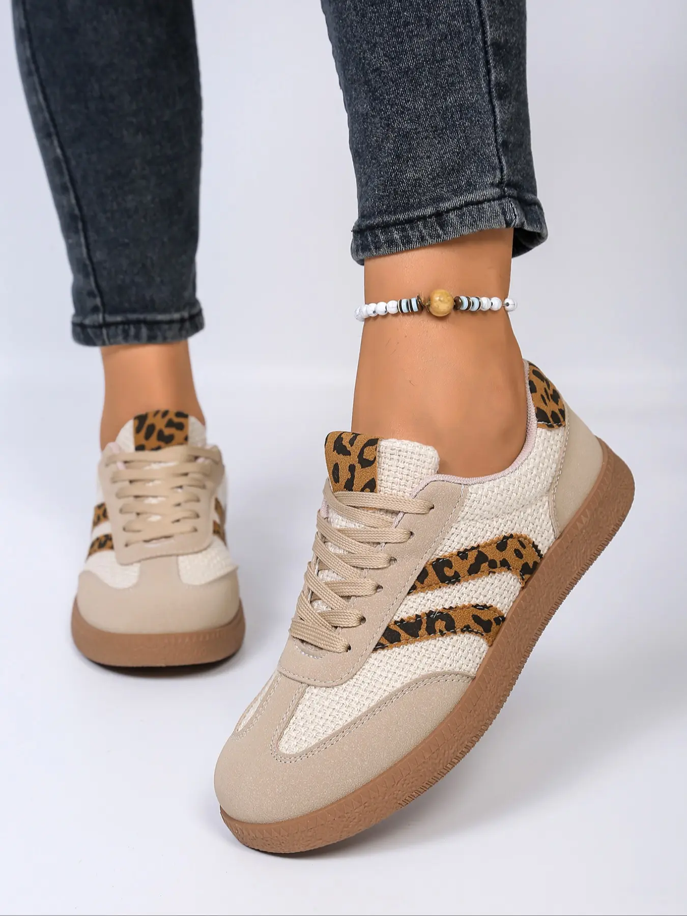 Women's Casual Low-Top Leopard Print Patchwork Sneakers, Fashionable Comfortable Daily Wear Shoes, Ladies' Leisure Training Shoes, Trendy Walking Sneaker, Everyday Walking Sneaker, Footwear Sneakers