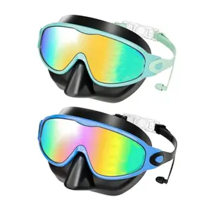 Swimming Goggles with Nose Clip, 2-Pack Wide Vision Swim Mask, Anti-Fog UV Protection, Ideal for Pool and Open Water Swimming, Swim Goggles Set