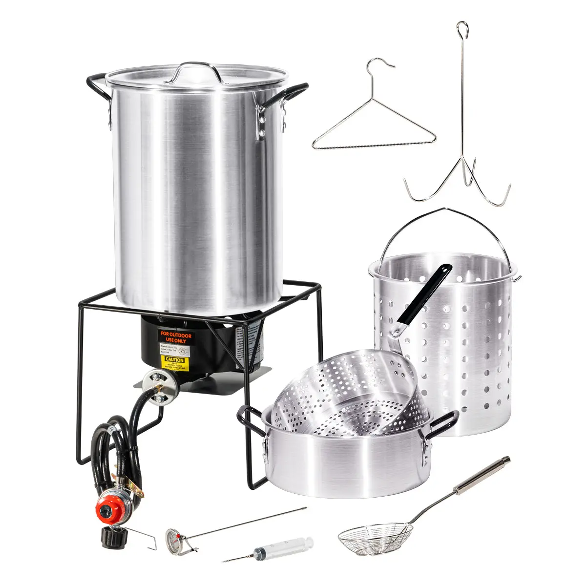 BARTON Outdoor Gas Stove Complete Kit - Steel High-Pressure Burner, 52 Qt Pot, Round Base Stand, Regulator, Temp Ctrl Thermometer, Hanger, Sauce Syringe for Cajun Seafood, Turkey | Camping & Hiking Camp Kitchen Tools