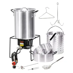 Barton Outdoor Deep Frying Boiling High-Pressure Stove Burner Set with 52 Quart Pot, Burner Stand, Regulator, Thermometer, Hanger, and Sauce Syringe for Cajun Seafood and Turkey