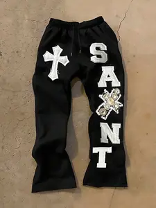 Men's Casual Sport Pants, Cross & Letter Print, Street Style, Loose-Fitting, All Seasons, Fashionable and Versatile, Must-Have for Stylish Guys
