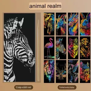 Animal realm 12pcs/set DIY Scratch Art paper with stickers&pen Creative Handmade & Relaxation Supplies