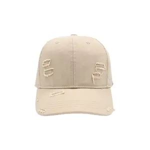 GUANHU Apricot Baseball Cap for Men Women, Adjustable Cotton Distressed Hat with Curved Brim, Breathable Sun