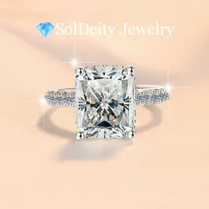 5-10ct Radiant Cut D Color VVS1 Clarity Synthetic Moissanite Rings, Sterling Silver Engagement Jewelry Valentines Day Gift for Women