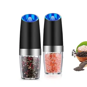 2-Pack Gravity Sensor Pepper Mill Set, Outdoor Camping Kitchen Cooking Spice Grinder, Kitchen Gadgets, Adjustable Coarseness Electric Seasoning Tool with LED Light, Battery Operated Gift for Birthdays & Christmas,TikTok Shop Black Friday