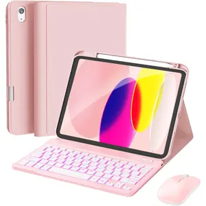 for iPad 11th (A16, 2025) / 10th Generation Case with Keyboard,  and Detachable  Keyboard, 7-Color Backlight, Slim Case with Pencil Holder, Light