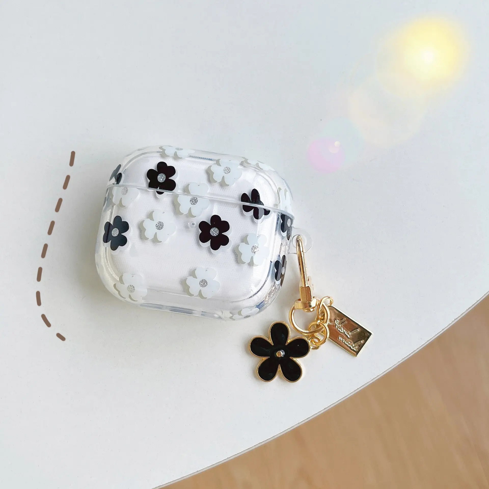 Glitter Small White Flower Suitable For Airpodspro2 Airpods 3 4 Protective Case BT Earphone Case Headphones 2 Generation, Durable, Charming Glitter, Earphone Protective Cover