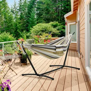 【On Sale】 Yaheetech Double Hammock w/Stand, 2-People Hammock & Stand Set w/Storage Bag & Carrying Bag, Outdoor/Indoor Heavy-Duty Portable Hammock, 450LB Capacity