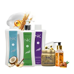 NK Sensitive Keratin Hair Straightening Treatment, Vegan, Formaldehyde Free. Kit Steps 1,2,3,4,5. Sensitive straightening treatment, home care shampoo, Hair Mask and Styling Argan Oil. (15oz)