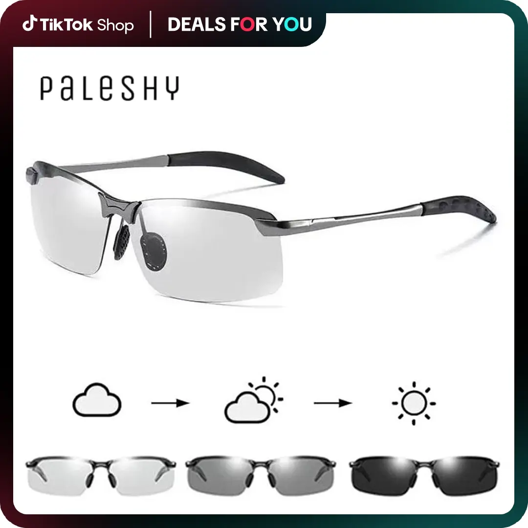 Paleshy Rectangular Polarized Sunglasses for Men, HD Photochromic UV400 Protection, Ultralight Eyewear, Fishing-Golf Outdoor Use, Includes Cleaning Cloth, Sleek Rectangular Sunglasses