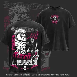 Vintage Jujutsu Kaisen Itadori Yuji x Sukuna Washed Anime T-Shirt - Hoodie, Cursed Energy Graphic Tee, Oversized Streetwear Retro Shirt, Summer Outfits, Gift For Him Her, Heavy Cotton Gift for JJK Fans