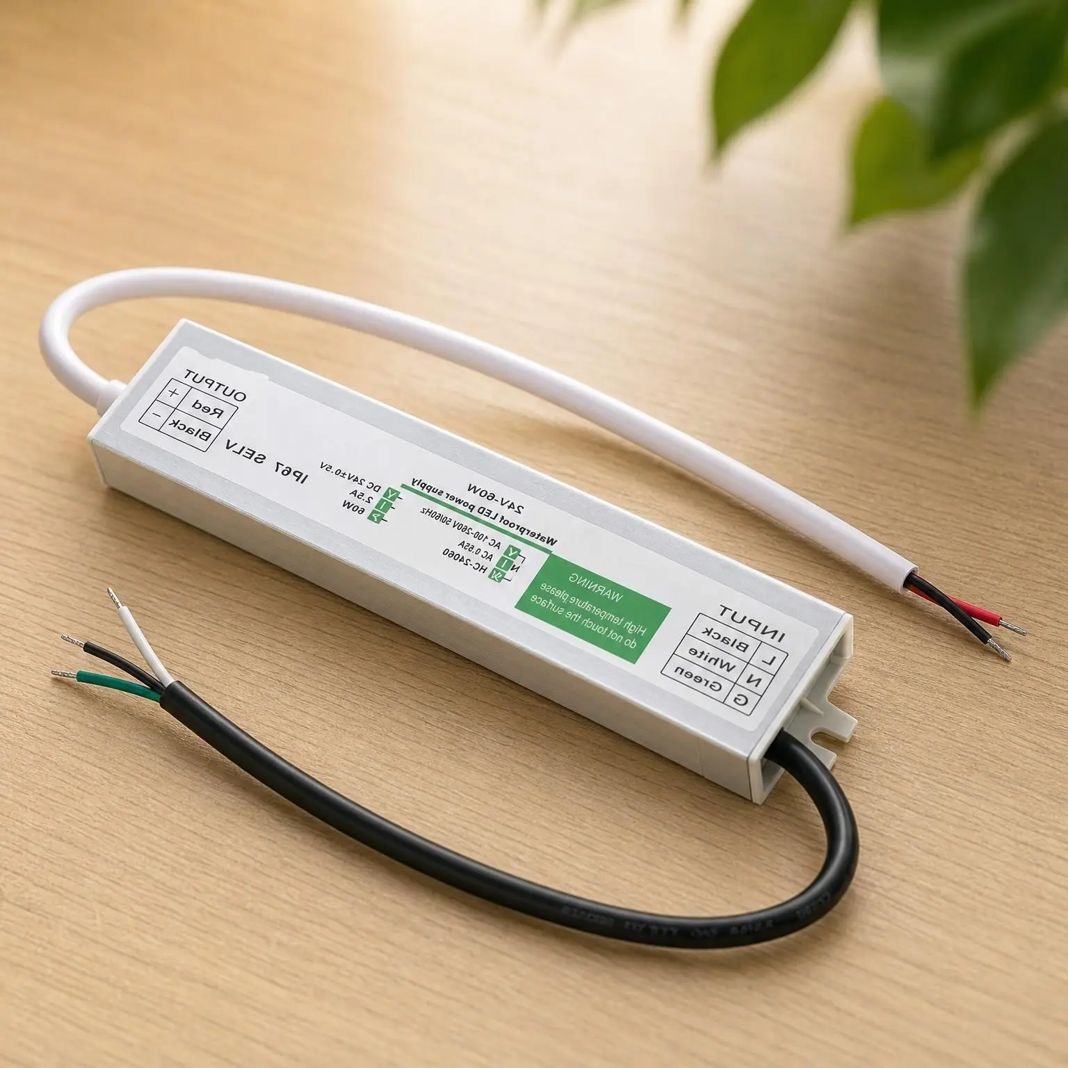 LED Driver 60W 24V, Waterproof IP67 Power Supply, Transformer for Strip Lights, Constant Voltage