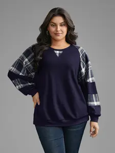 BloomChic Women's Oversized Plaid Patchwork Raglan Long-Sleeve Cotton Hoodie - Casual Women's Knitwear Top with Rayon Fabric for Swimweek,Spotlight,Summer wins,Deals for you days