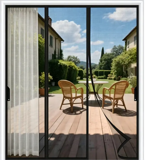 Magnetic Screen Curtain, 71"x83" 3-Panel Tear-Resist Mesh Weatherproof Auto-Close Insect Blocker with Full-Length Reinforced Magnets, No-Drilling Removable Easy-Install Hands-Free Setup for Sliding, French Doors