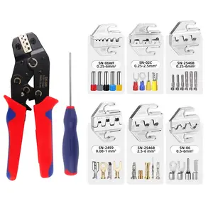 Crimping Tool Set 6PCS - Ratchet Wire Crimping Tool for Heat Shrink,Insulated Nylon,Non-Insulated,wire ferrules,Open Barrel Terminals,Solar Connectors - Crimper with 6 Interchangeable Die