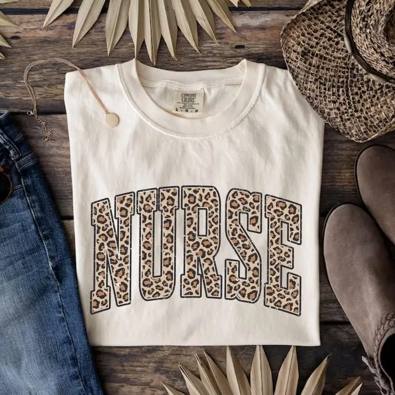Comfort Colors Leopard Nurse Shirt,  Nursing School T-Shirt , Registered Nurse Shirt Gift Cotton Fabric