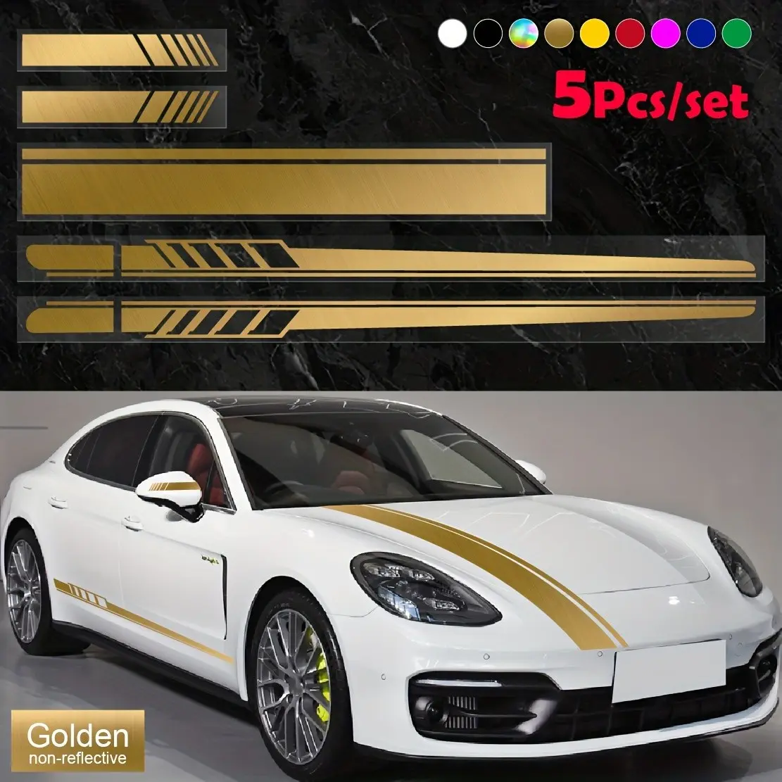 5pcs/pcak Racing Stripe Vinyl Decal Kit, Waterproof Car Hood & Body Stickers, Glossy Finish, Includes Mirror Decals, Durable Car Accessories, Sticker For Cars, Automobile Decals, Automotive Accessories, Decals For Vehicles
