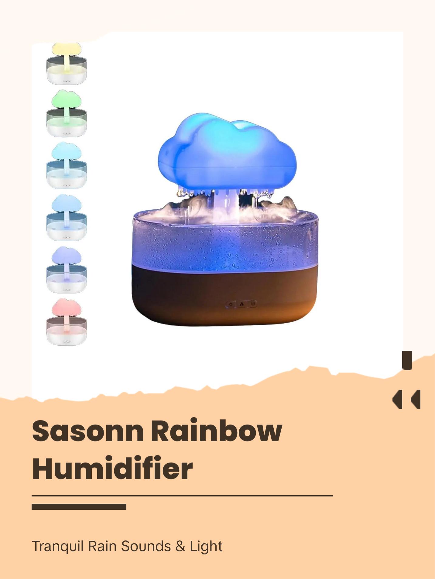 SASONN Rain Cloud Humidifier Water Drip with 7 Color Lights, Adjustable Raindrop Flow Rate, Waterless Automatic Power-Off Protection, 180x120x198mm