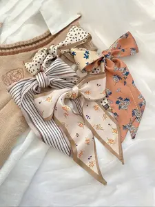 Women's French style retro floral striped print scarf and headband set, fashionable hair scarf luggage accessories, Fashion Hair Scarves, Vintage Print Headscarves, ideal for casual, elegant, daily wear and gift giving