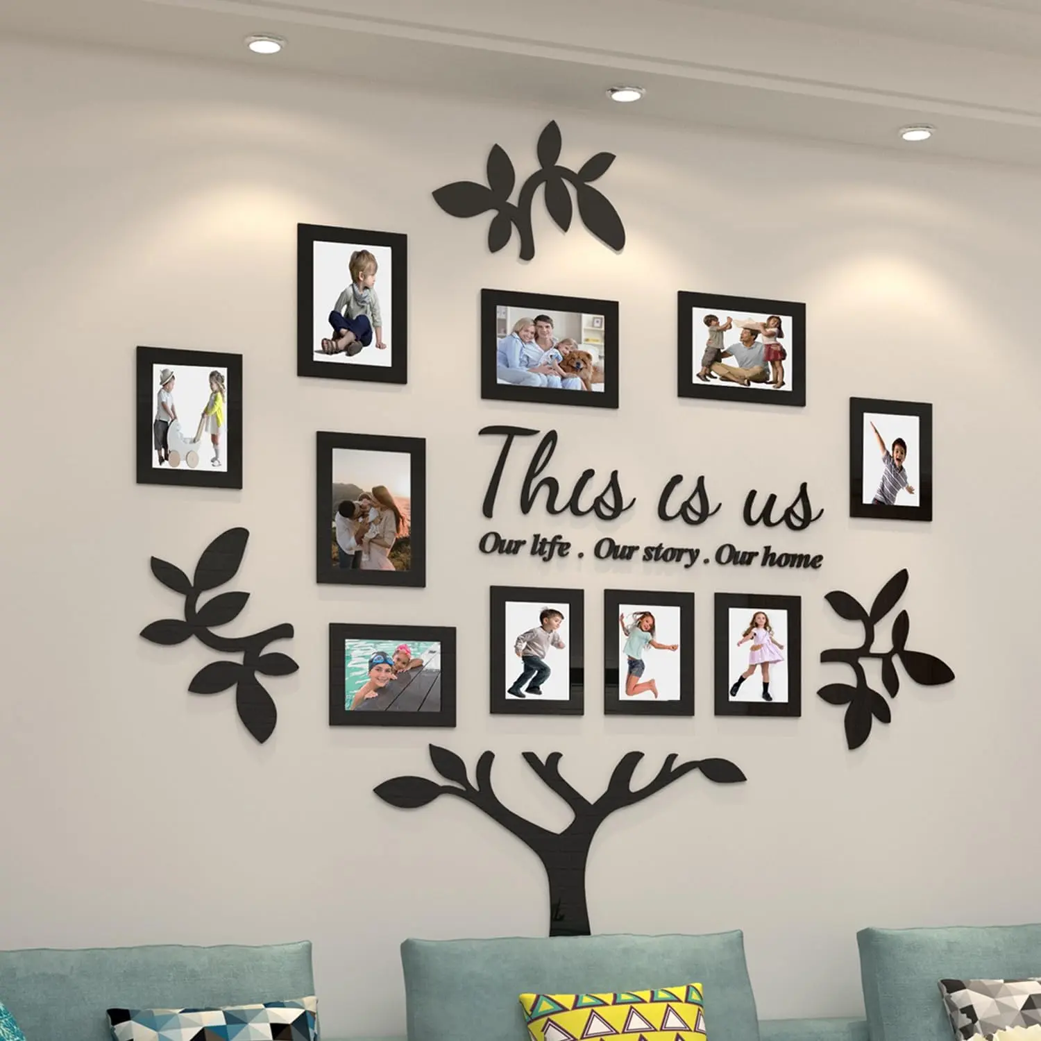 Bllokna 3D Acrylic DIY Family Tree Photo Collage Frame, Thermal Reflective Decorative Wall Ornaments, Home Entryway Living Room Decor with "This is Us" Home Sign Stickers