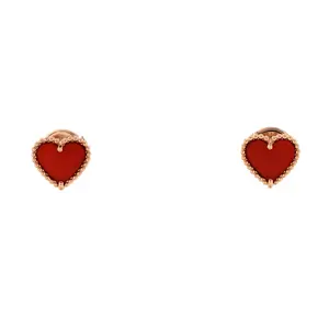 Pre-owned Van Cleef & Arpels Sweet Alhambra Heart Earrings 18K Rose Gold with Carnelian by Rebag
