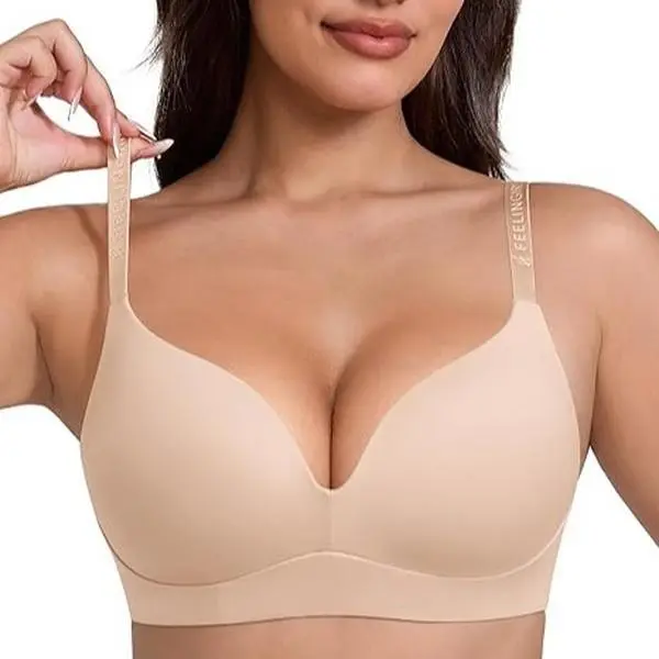 FeelinGirl Wireless Bras Comfortable Unlined Push Up Bra Full Support Lift Bralette Seamless T-shirt Bras Underwire