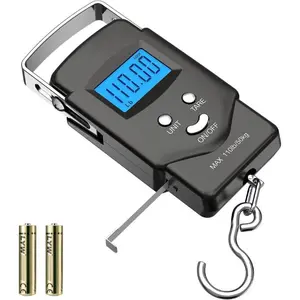 Mothers Day Gift Fish Scale Luggage Scale Fishing Gear - 110lb Backlit LCD Display Digital Scale with Built-in Measuring Tape - Fishing Scale with 2 AAA Batteries, Pocket Size - Fishing Gifts for Men