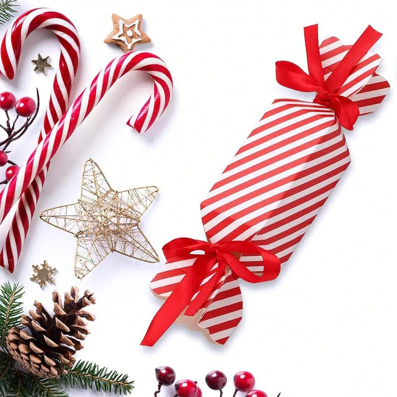 Christmas Candy Boxes with Ribbon, DIY Party Gifts, Personalizable Gift Box, Suitable for Christmas Parties, Desserts, Cookies, Bags, Wedding Gift Box