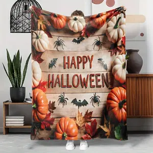 1pcs Halloween-Themed Flannel Blanket, Digital Print, Sofa Bed Cover Blanket, Skin-Friendly Soft, Christmas New Year Gift, Suitable For All Year Round