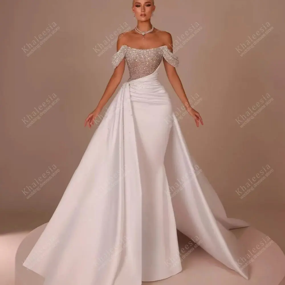 Gorgeous Wedding Dresses Satin Bridal Gowns Off The Shoulder Robes A Line Floor Length Robes Vestidos De Novia Customized 2025