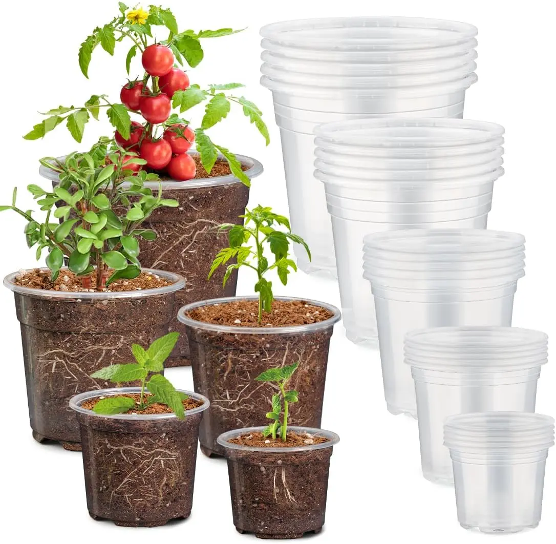 30-Pack Clear Nursery Pots (3/4/5/6/7 Inch Variety Pack) - Durable Flexible Plastic Flower Pots & Planters with Enhanced Drainage System, Easy-to-Handle Transparent Seed Starters for Succulents, Seedlings