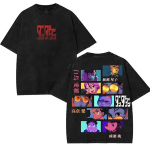 DanDaDan 260GSM Oversized Washed Vintage Cotton Tee Dual Sided Print Crewneck Boxy Fit Smooth Classic Seamless Streetwear Top Retro Chaos Spirit Sci Fi Battle Graphic Shirt Casual Daily Outdoor Fashion Apparel for Adult Anime Manga Fans
