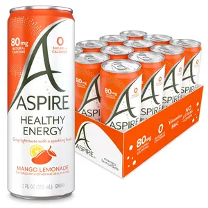 ASPIRE Healthy Energy, Calorie Burning, Zero Calorie, Zero Sugar Drink Mango Lemonade 12-Pack