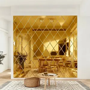 Golden three-dimensional acrylic mirror wall sticker, geometric diamond shaped self-adhesive wall decoration sticker, suitable for DIY home and office decoration in living rooms, bedrooms, background walls
