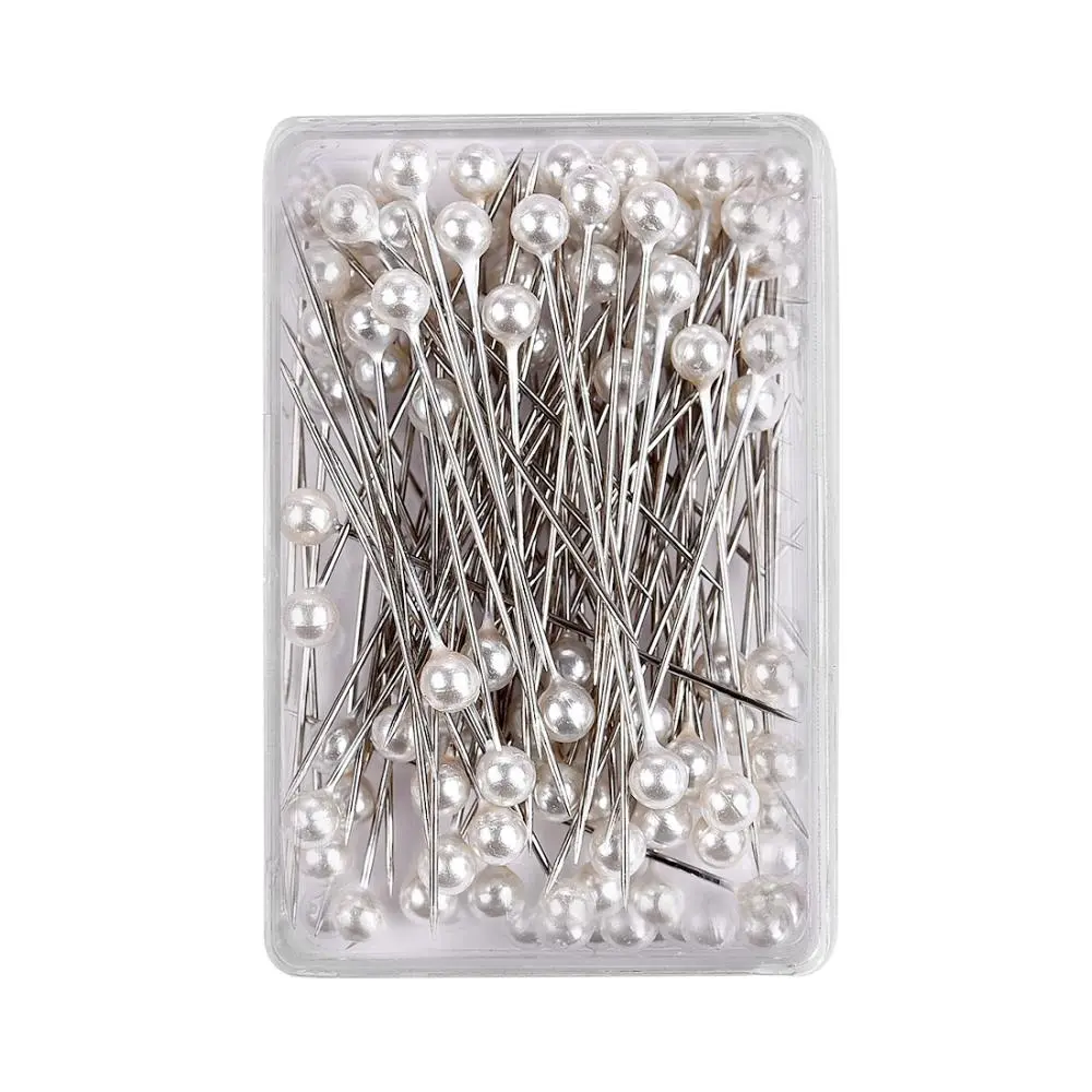 100Pcs/Box 38cm Colorful Round Pearl Head Needles Stitch Straight Push Sewing Pins For Dressmaking DIY Sewing Tools Positioning Sewing Supplies Sewing Accessories Crafts