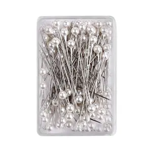 100Pcs/Box 38cm Colorful Round Pearl Head Needles Stitch Straight Push Sewing Pins For Dressmaking DIY Sewing Tools Positioning Sewing Supplies Crafts