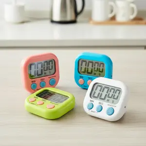 Digital Multi-Function Timer 2-Piece Set in Pink Blue Green White Colors with LED Display for Kitchen Cooking Studying Working Fitness Training and Outdoor Use Kitchen Utensils