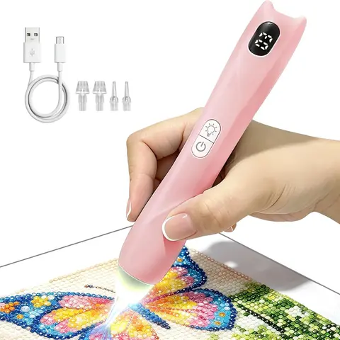Electric Diamond Painting Pen with Light, Diamond Art Kits for Adults,Rechargeable Diamond Art Pen with 3 Suction Levels, No Wax Needed, 3 LED Modes,Ergonomic,Nail art rhinestone tools