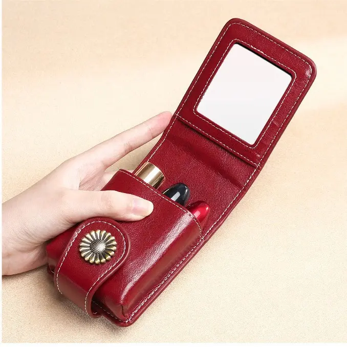 Portable Cosmetic Bag Lipstick Bag Mini Storage Bag Carry Mirror