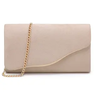 Dasein Elegant Suede Look Evening Clutch  Formal Envelope Purse with Gold Chain Strap