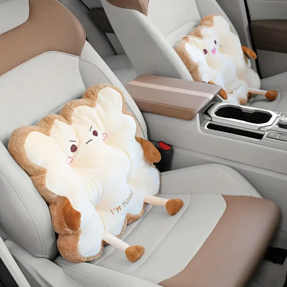 1pc Cute Cartoon Toast-Shaped Soft Fabric Seat & Back Cushion - Anti-Fatigue, Washable Girly Car Accessories for Car Interior Use, Cars