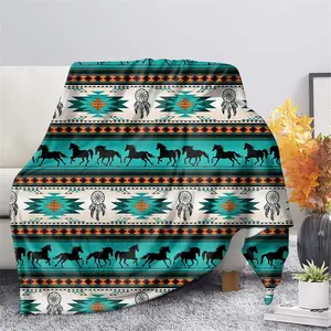 Dream Catcher And Horse Geometric Pattern Blanket, 1 Count Soft Comfortable Throw, Air-Conditioned Room Blanket, Warm Nap Blanket For Home Office Travel