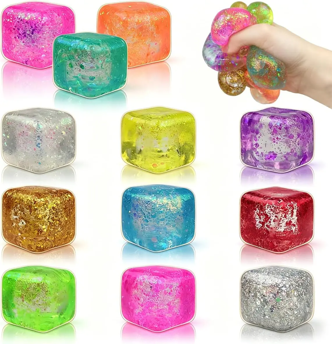 12-Pack Unisex TPR Safety Square Block Fidget Toys, Non-Toxic Stress Relief Squishy Cubes for Adults, Party Favors & Birthday Gifts