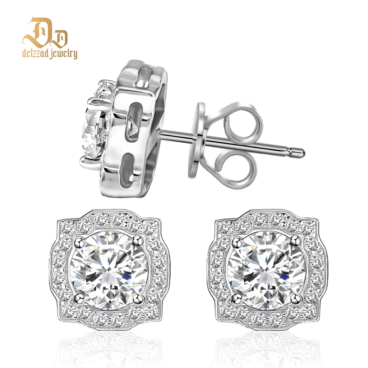 Delzzad Luxury Earrings Round VVS Synthetic Moissanite S925 Stud Earrings Jewelry Perfect Birthday Mother’s Day Gift for Men Women Wedding Set