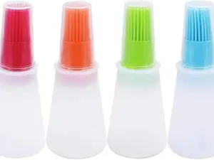 4 pcs Silicone Oil bottle brush， BBQ/Pastry Basting Brushes,Silicone Cooking Grill Barbecue Baking Pastry Oil/Honey/Sauce Bottle Brush (Red, orange, green, blue) Stylish Utensils Set